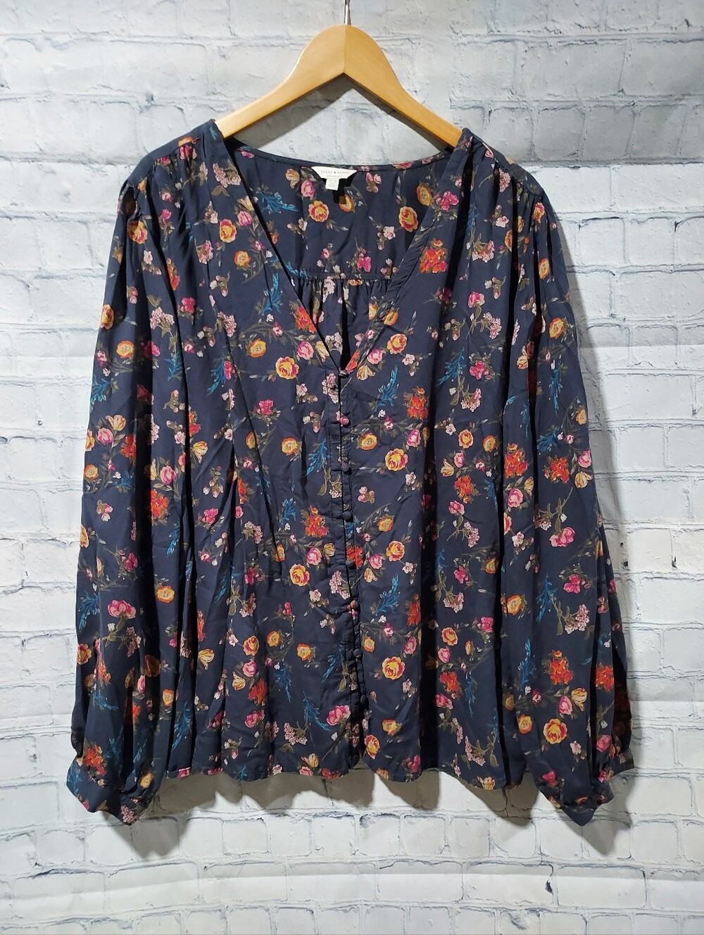 Lucky Brand 3X Floral Top Blouse Peasant Boho Cottagecore V-neck Modal